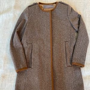 Zara Brown Tailored Tweed Coat